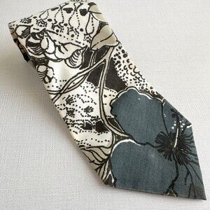 Key West Hand Print Fabrics Tie, 1980s Abstract Floral, Wide Vintage Neck Tie